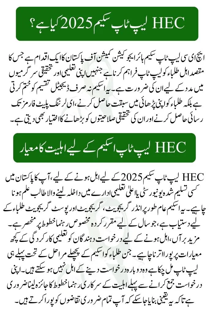 Eligibility Criteria for the HEC Laptop Scheme 2025